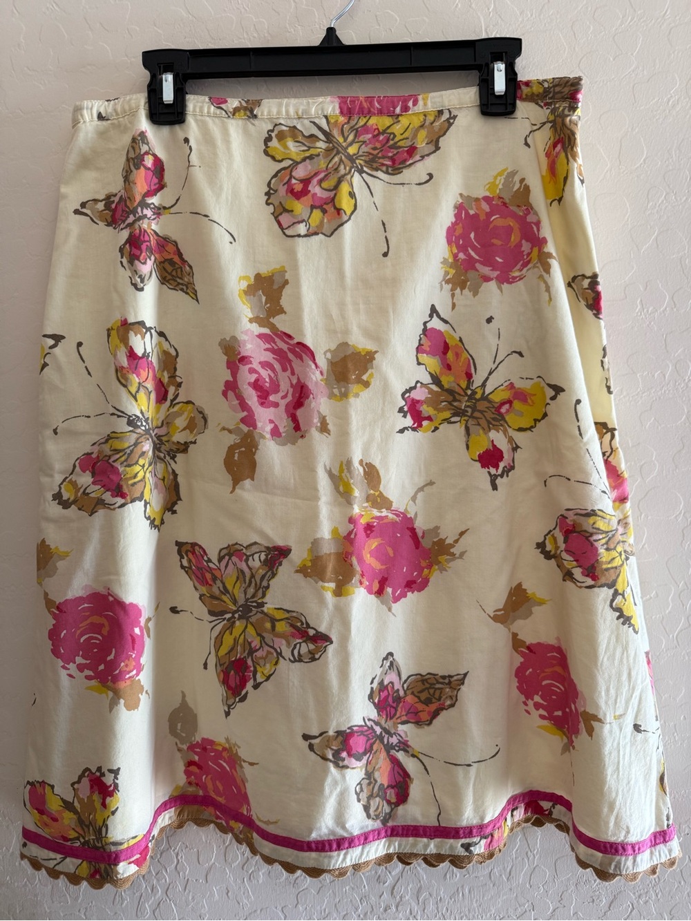 J. Jill, MP, cotton skirt with scalloped hem & butterfly & rose pattern